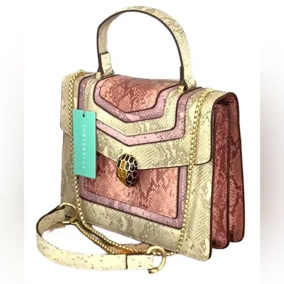 CHRISBELLA NWT CROSSBODY SATCHEL HANDBAG Pink PURPLE SNAKE Leather - Picture 6 of 10